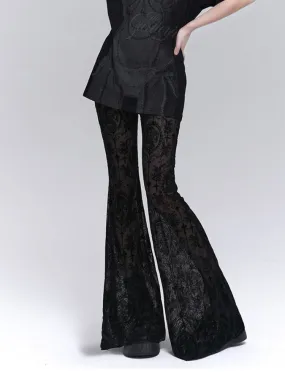 Gothic Black Lace Rosette Flared Pants