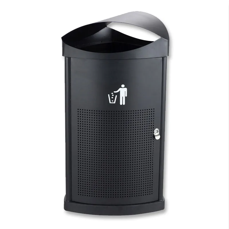Indoor/Outdoor Perforated Steel Waste Receptacle, 20-Gallon, Black