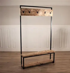 Industrial Hall Stand Coat Rack Storage Shoe Hooks Wood Rustic Reclaimed Umbrella Stand Bench Seat Entryway Handmade Steel Handbag Hallway Clothes