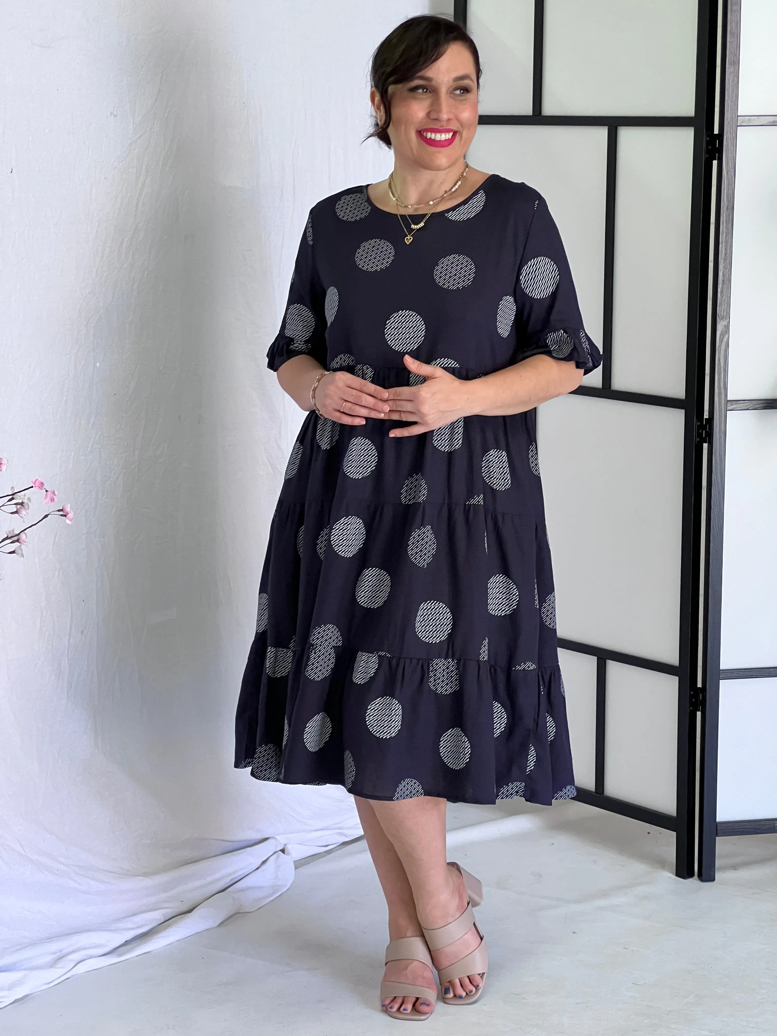 Kane Navy Spot Linen Dress