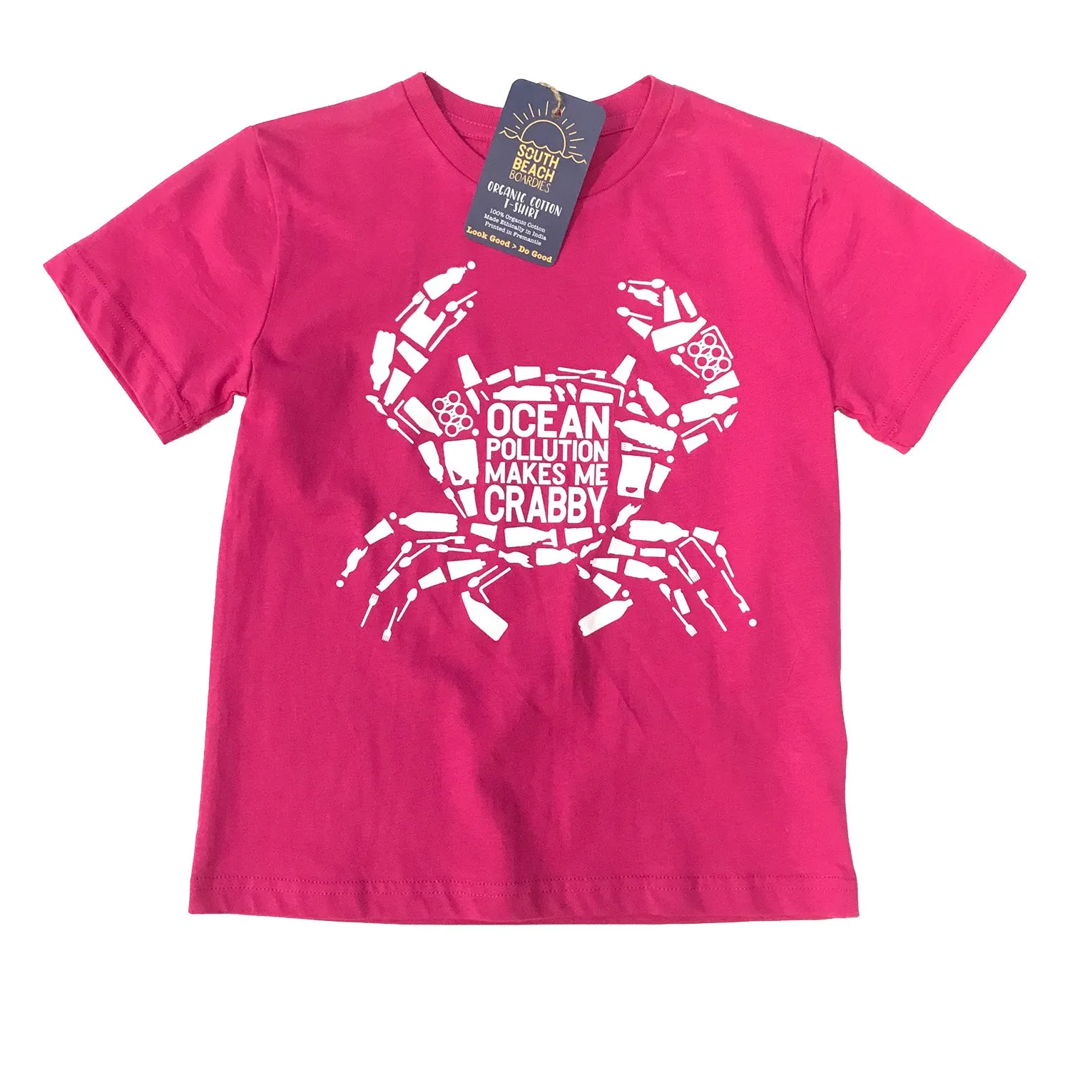 Kids T-Shirt - Pink 'Ocean Pollution Makes Me Crabby'