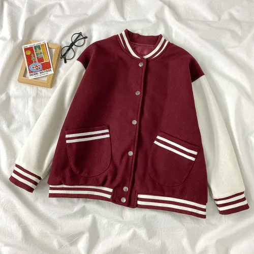 Korean loose fit BF Boyfriend style Warm Lining Baseball Jacket Girl Instashop casual coat 11-17