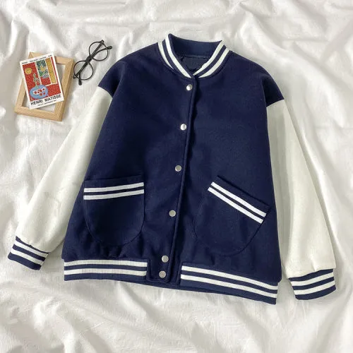 Korean loose fit BF Boyfriend style Warm Lining Baseball Jacket Girl Instashop casual coat 11-17