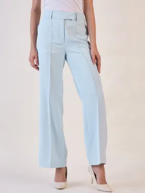 Light Blue Mid Waist Straight Fit Trouser