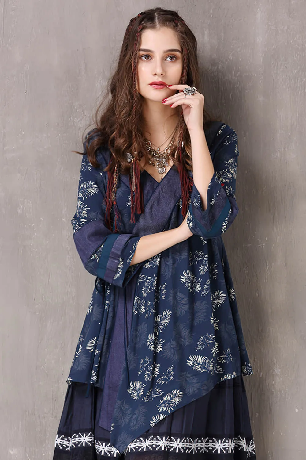 Loose blouse retro irregular V-neck sleeve shirt