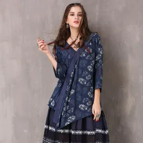 Loose blouse retro irregular V-neck sleeve shirt
