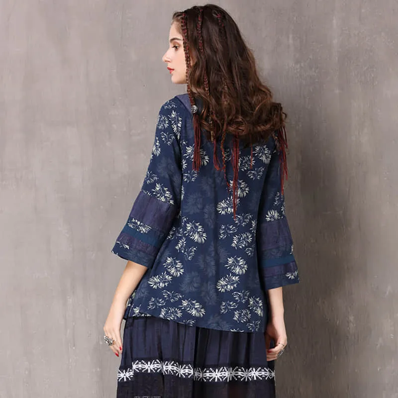 Loose blouse retro irregular V-neck sleeve shirt