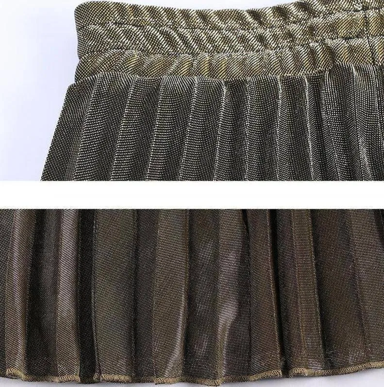 Metallic Long Pleated Floor length Maxi Skirt Gold or silver  (US 8-14)