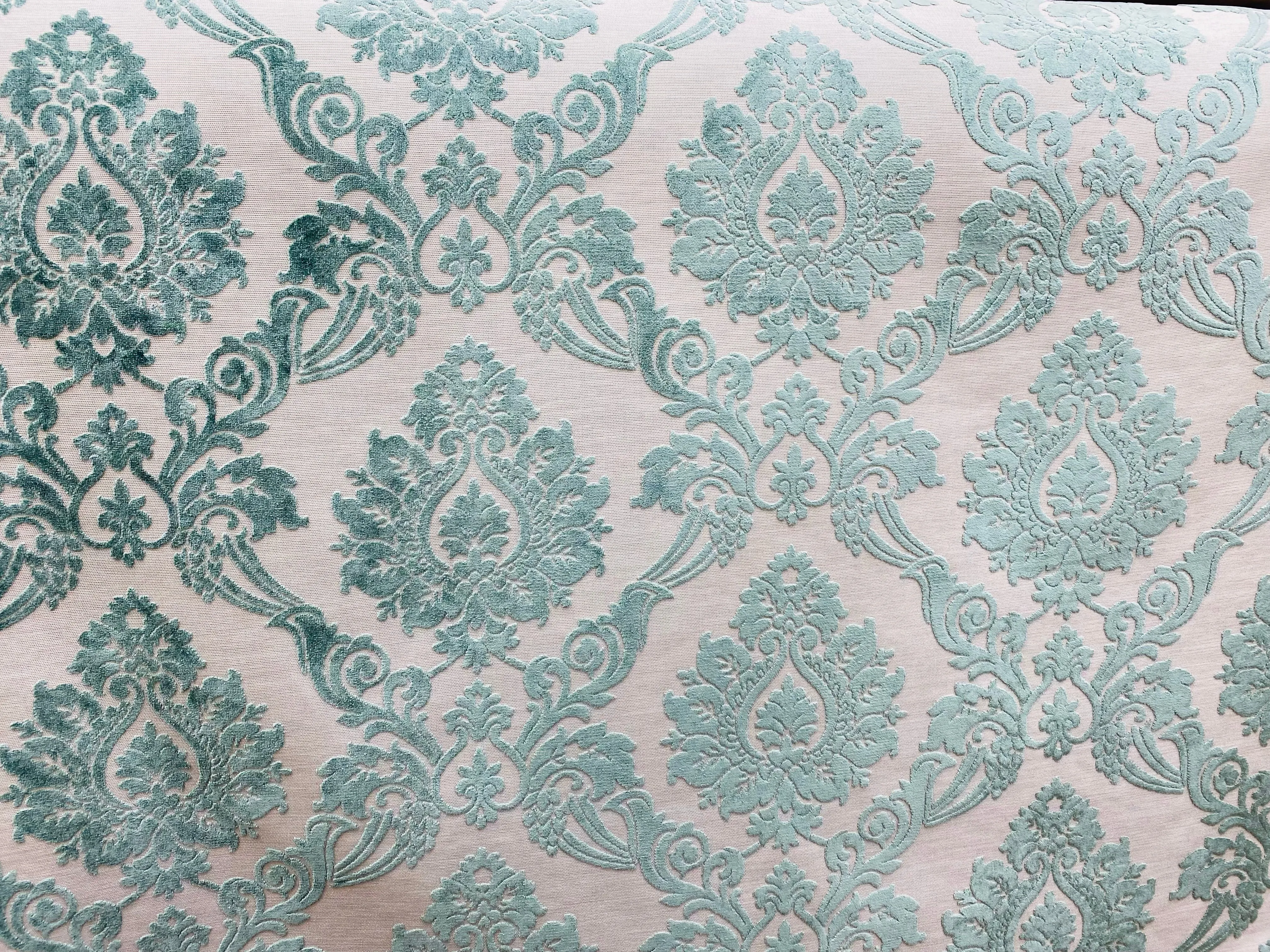 NEW Duke Raphael Designer Velvet Chenille Burnout Medallion Upholstery Fabric - French Blue