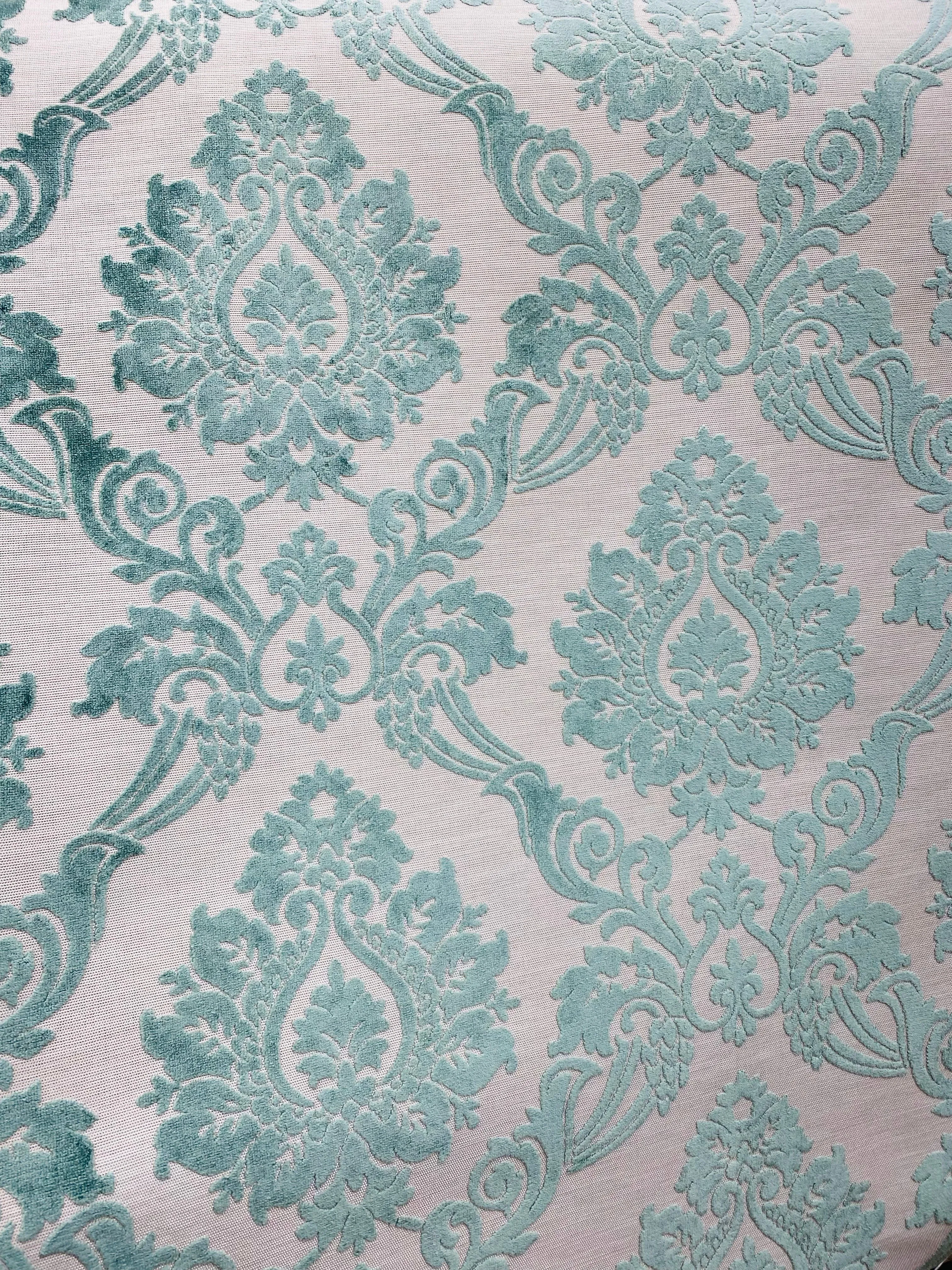 NEW Duke Raphael Designer Velvet Chenille Burnout Medallion Upholstery Fabric - French Blue