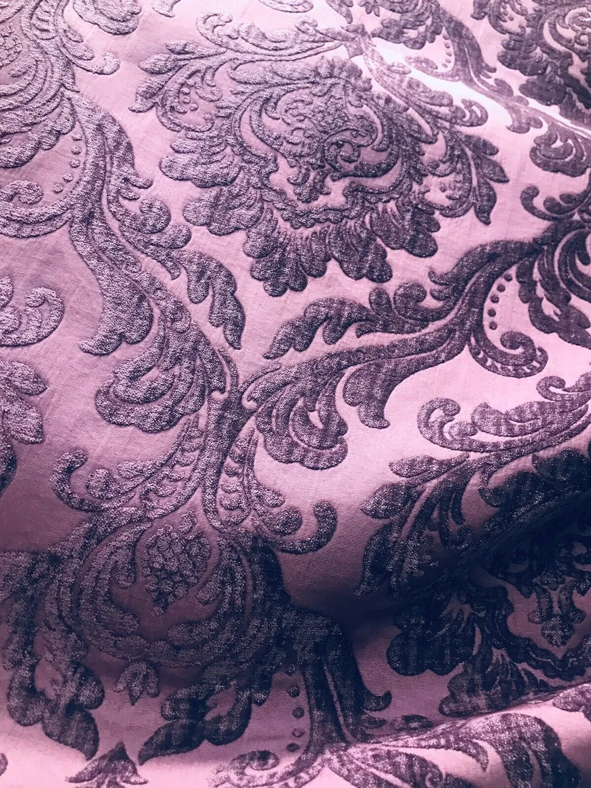 NEW Queen Isabella Designer Velvet Chenille Burnout Medallion Upholstery Fabric - Purple