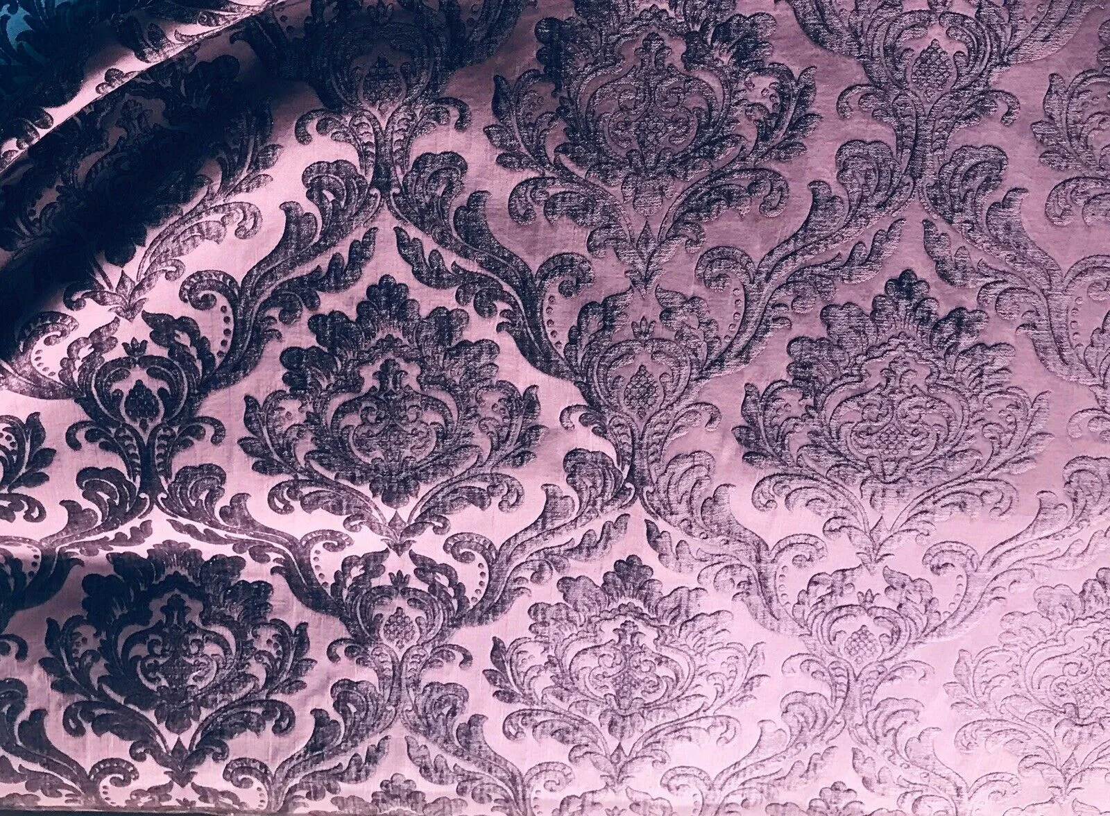 NEW Queen Isabella Designer Velvet Chenille Burnout Medallion Upholstery Fabric - Purple