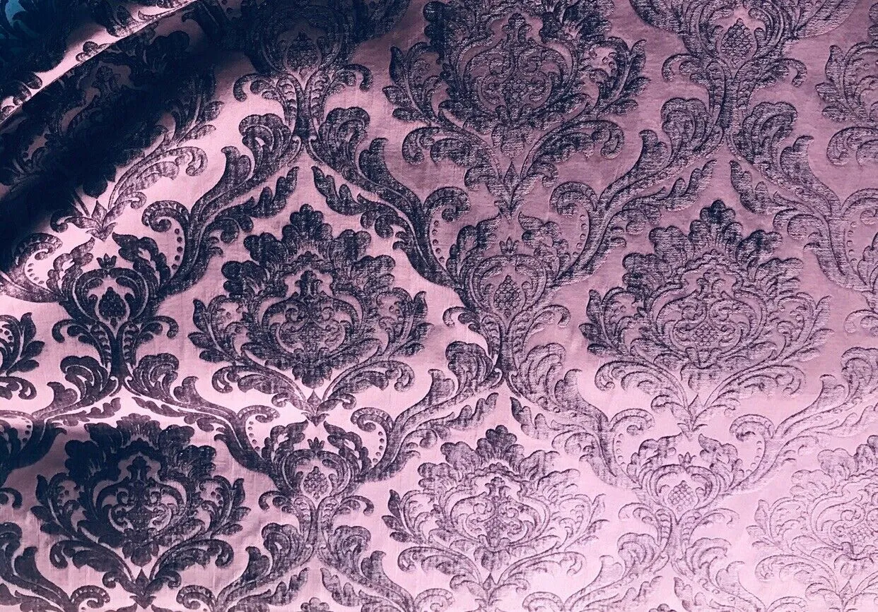 NEW Queen Isabella Designer Velvet Chenille Burnout Medallion Upholstery Fabric - Purple