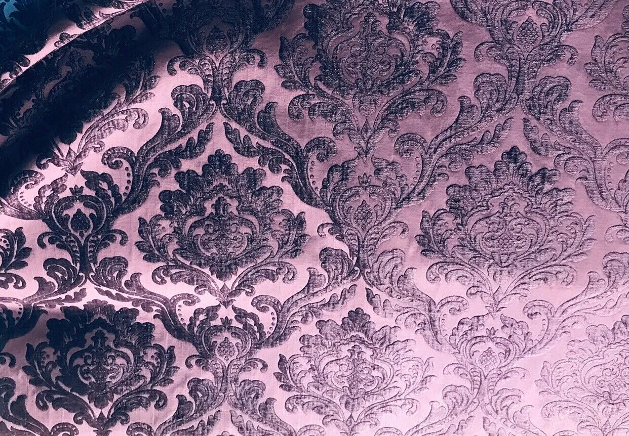 NEW Queen Isabella Designer Velvet Chenille Burnout Medallion Upholstery Fabric - Purple