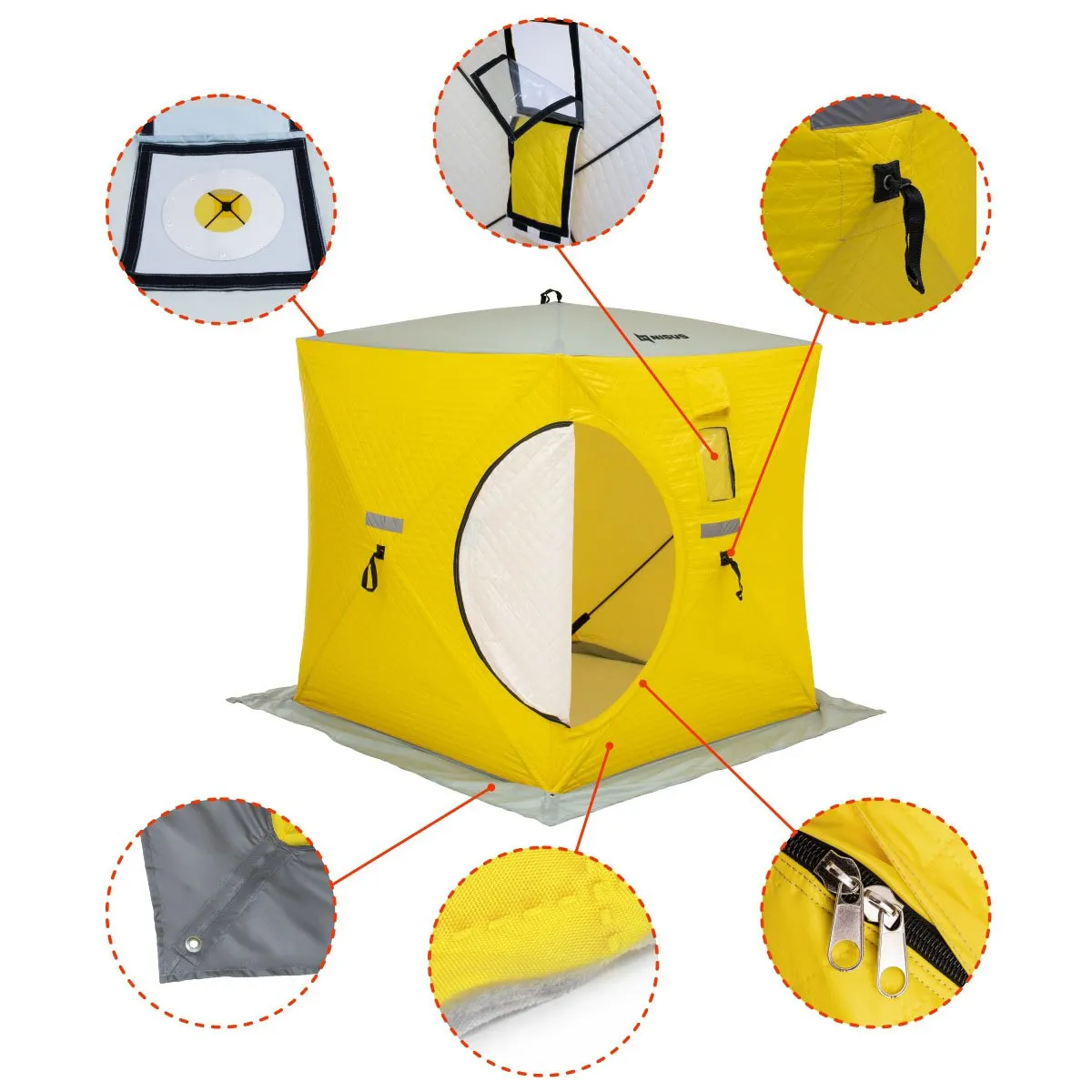 NISUS Insulated 3-Person Cube Series Pop-up Ice Fishing Shelter
