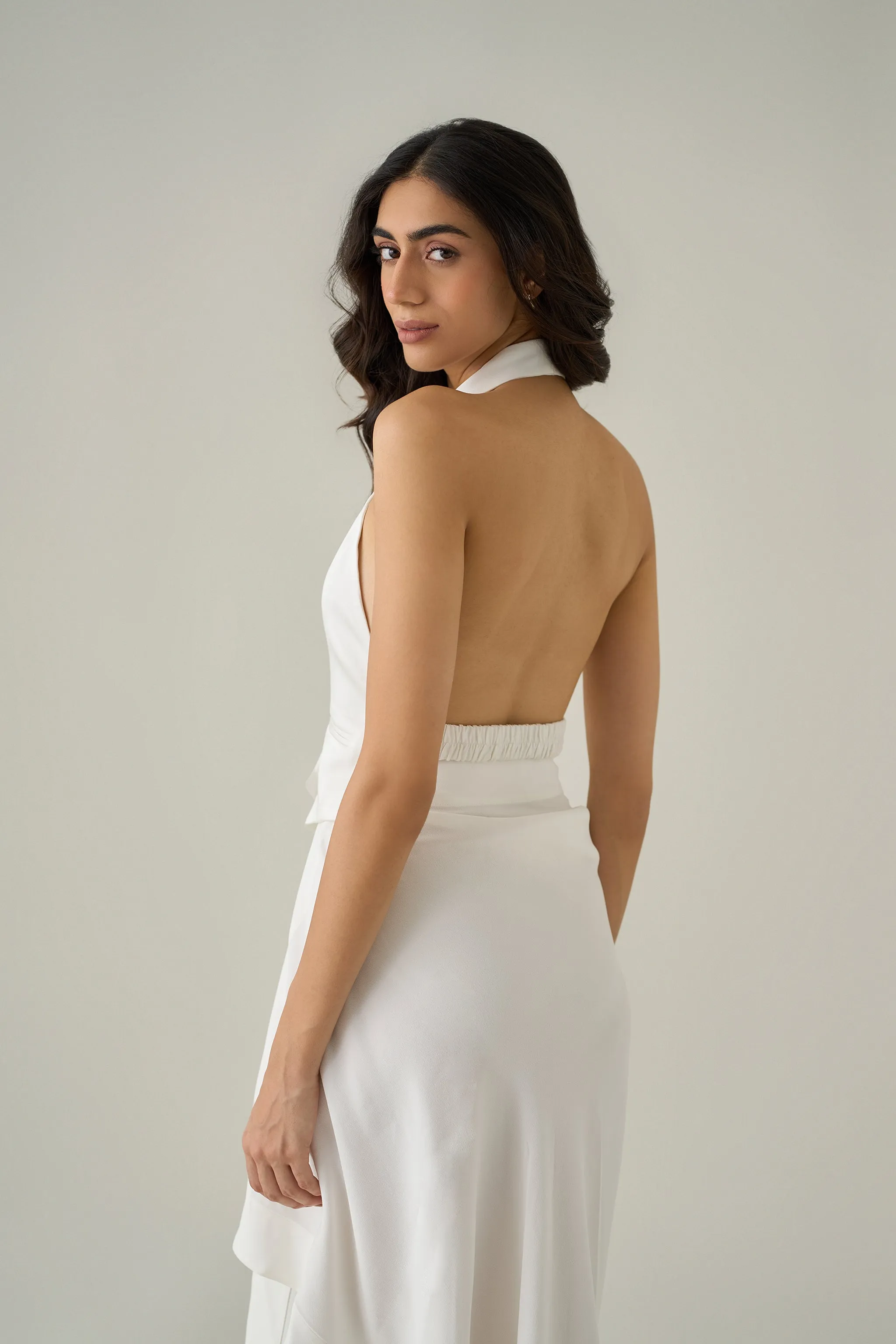 Open Back Waist Coat & Sari Draped Skirt Co-ord Set