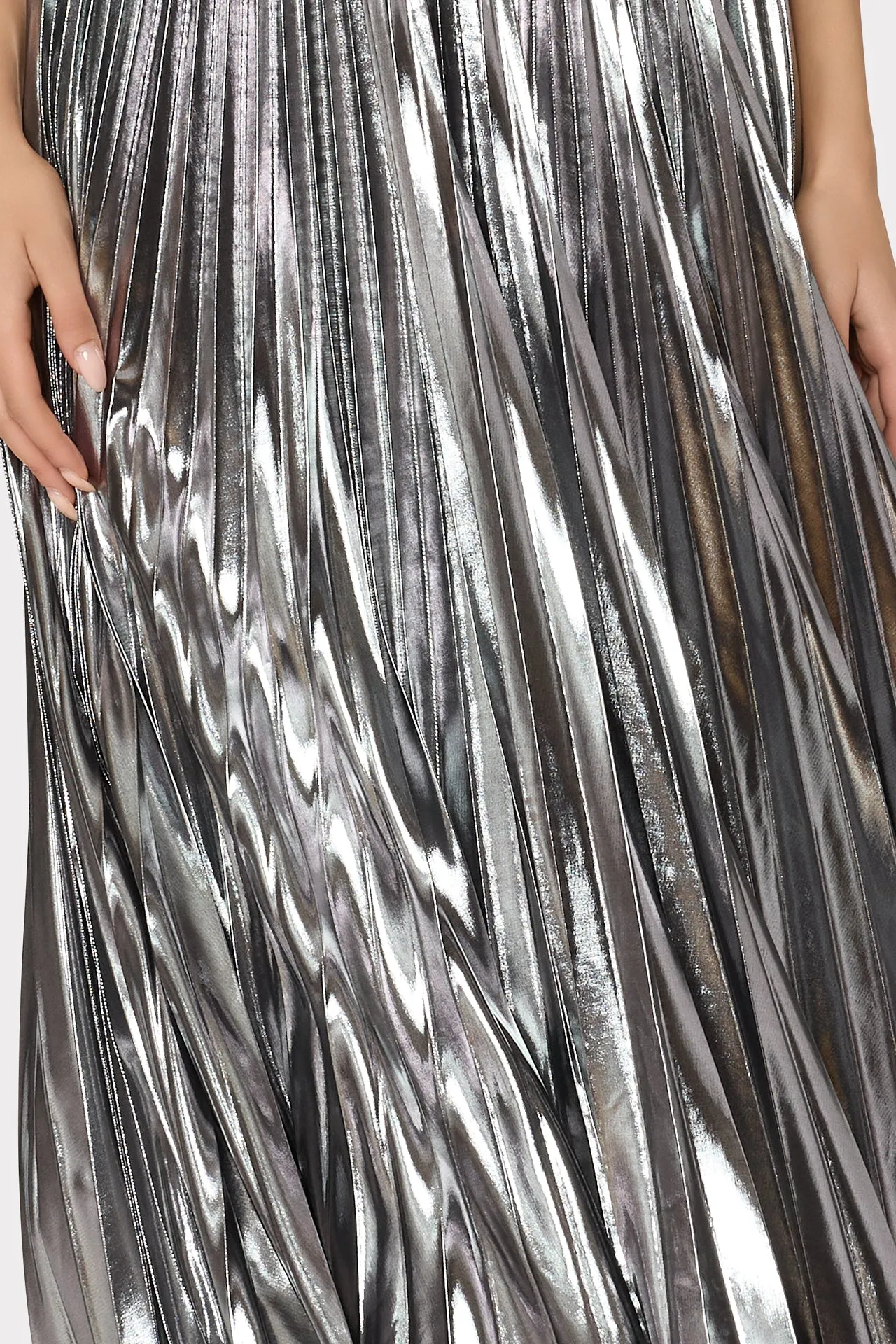 Oria Pleated Lamé Dress
