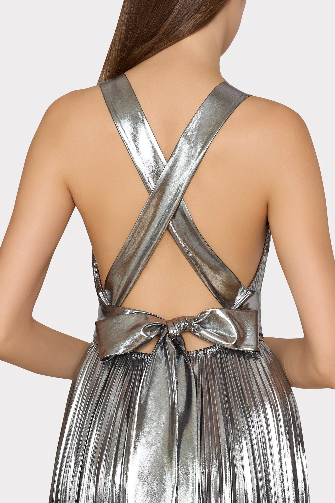Oria Pleated Lamé Dress
