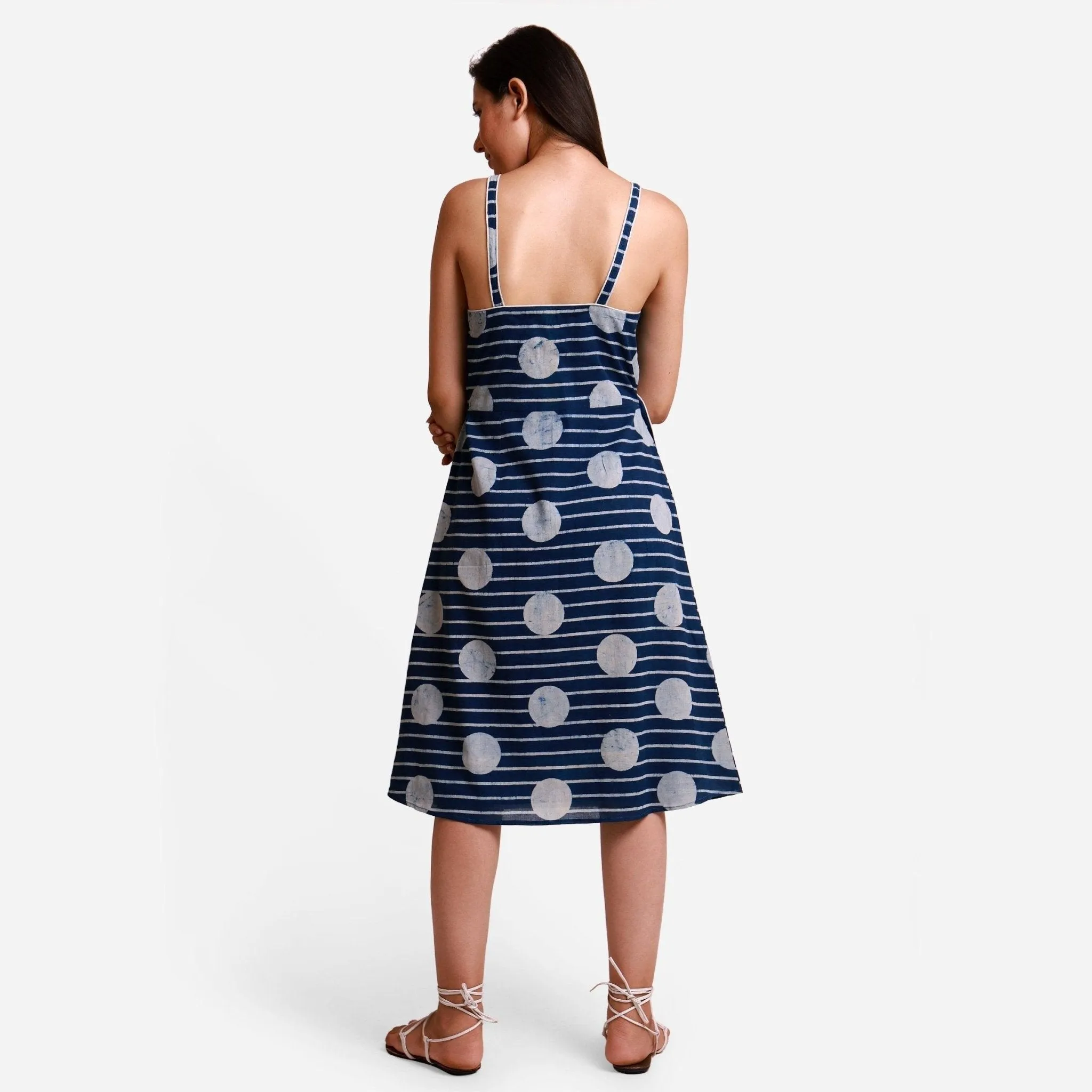 Polka Dot Block Printed Asymmetrical Cotton Midi Dress