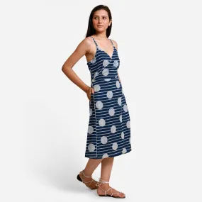 Polka Dot Block Printed Asymmetrical Cotton Midi Dress