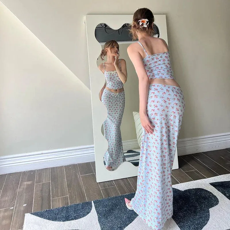 Printed Camisole Top Long Skirt Two-piece Set