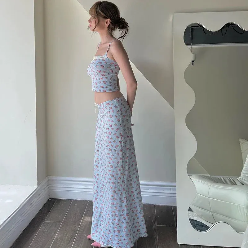 Printed Camisole Top Long Skirt Two-piece Set