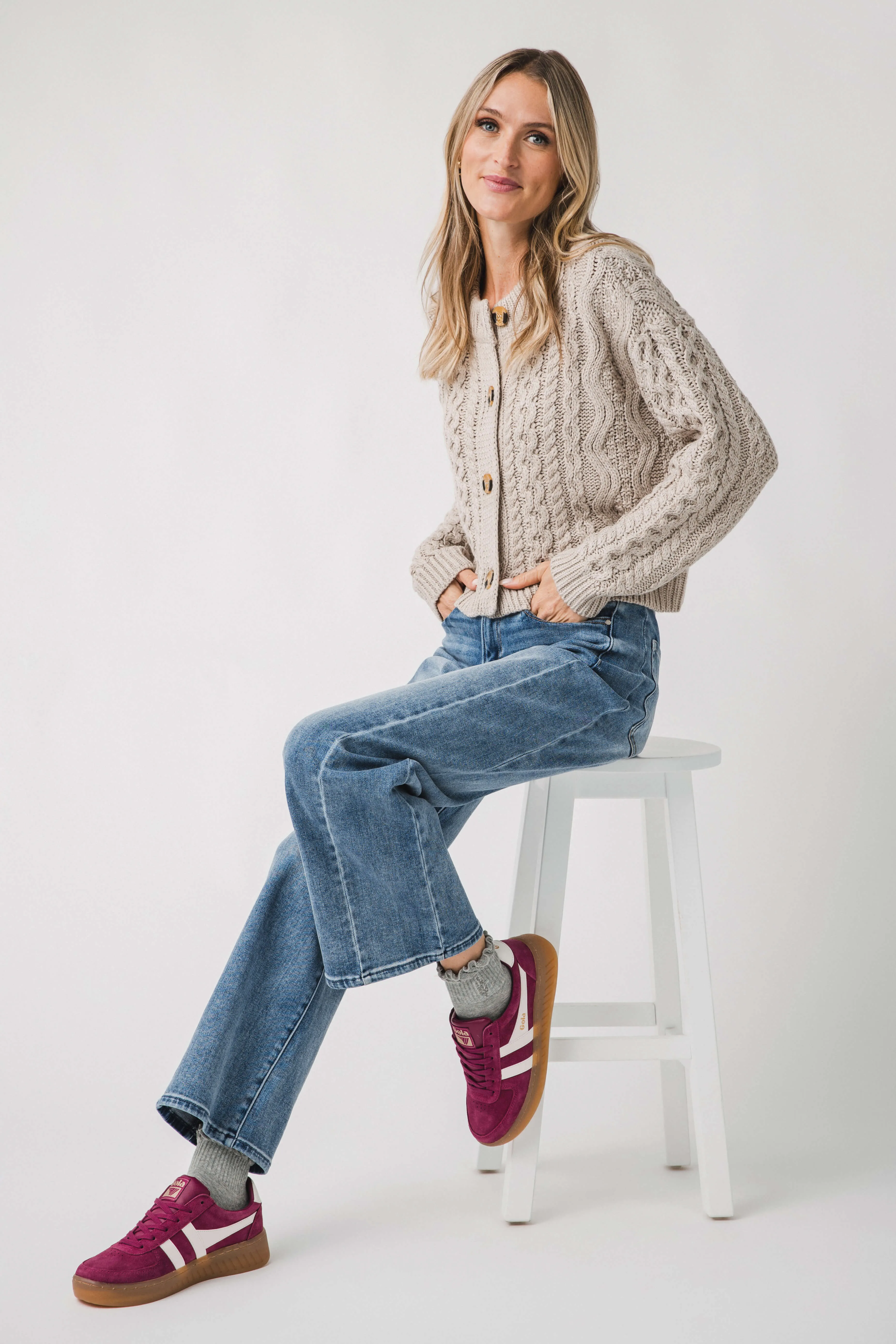 RD Style Ulrica Long Sleeve Crewneck Cardigan