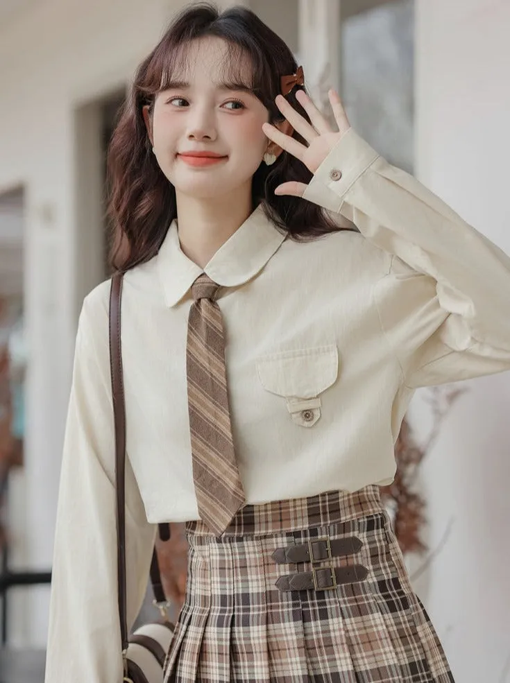Shirt One-point Pocket Loose Simple