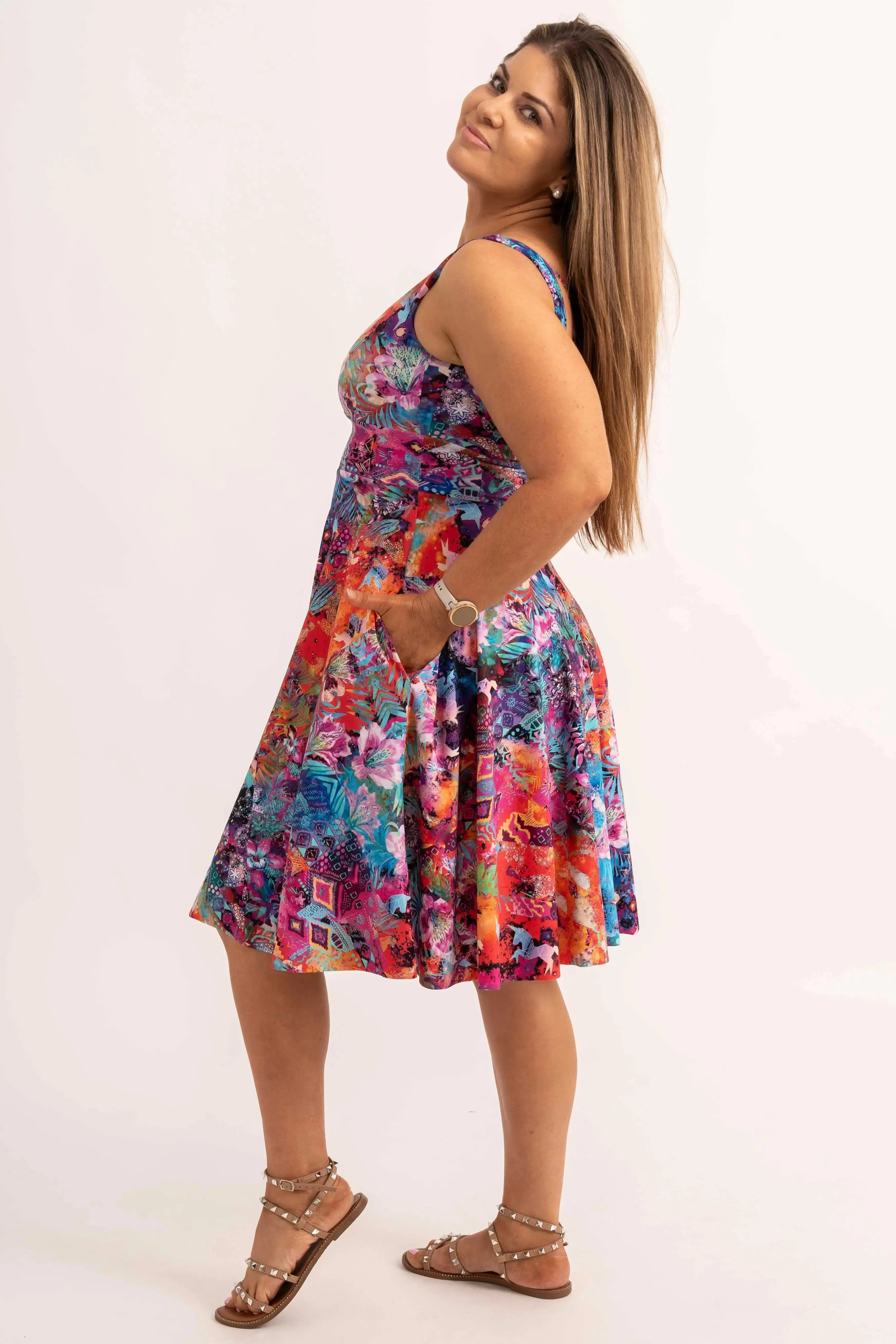 Silky Scoop Neck Comfort Crop Midi Dress W/ Pockets - Believe The Hype