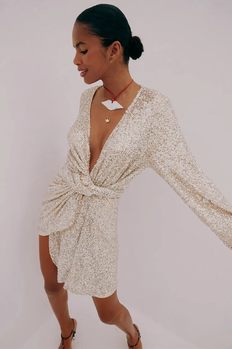 Silver Sequin Mini Vienna Wrap Dress
