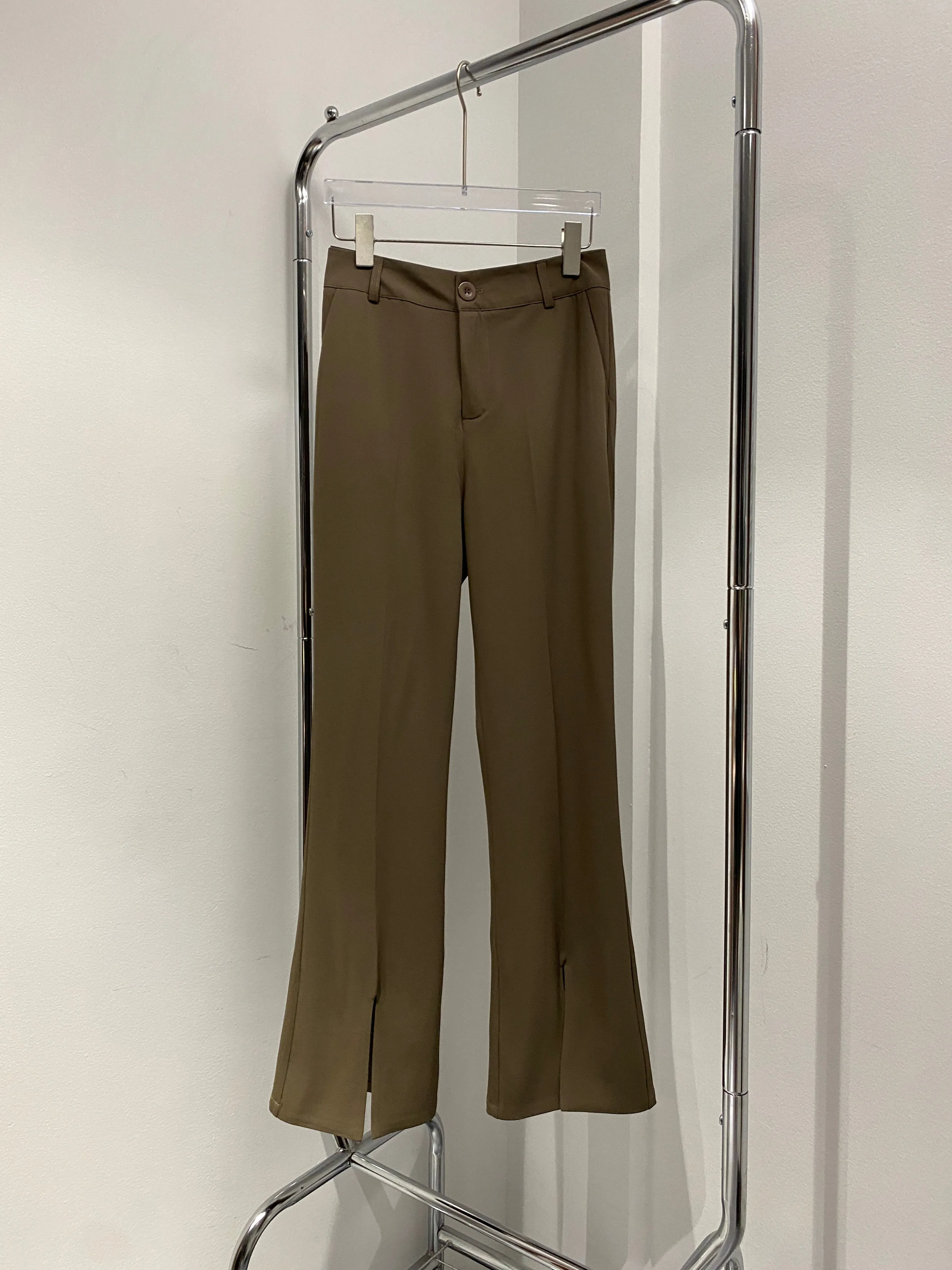 Split Hem Flared Trousers - Chocolate
