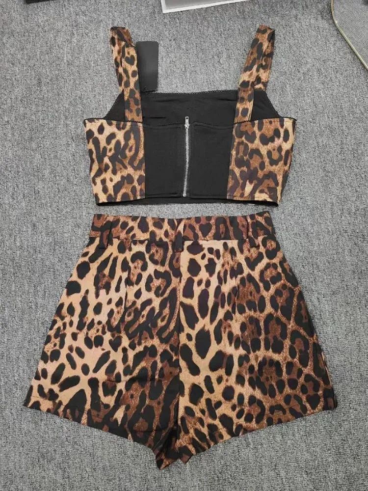 Summer Set with Crop Top & Animal Print Shorts for Women