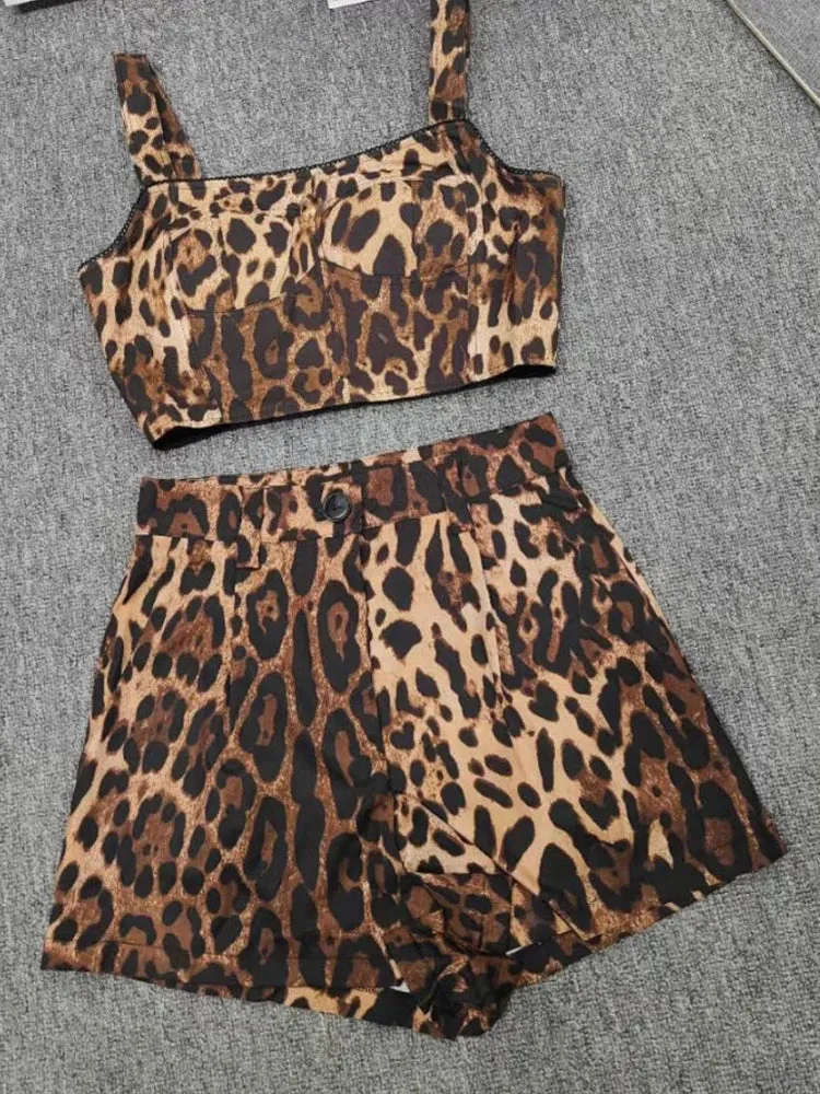Summer Set with Crop Top & Animal Print Shorts for Women