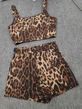 Summer Set with Crop Top & Animal Print Shorts for Women