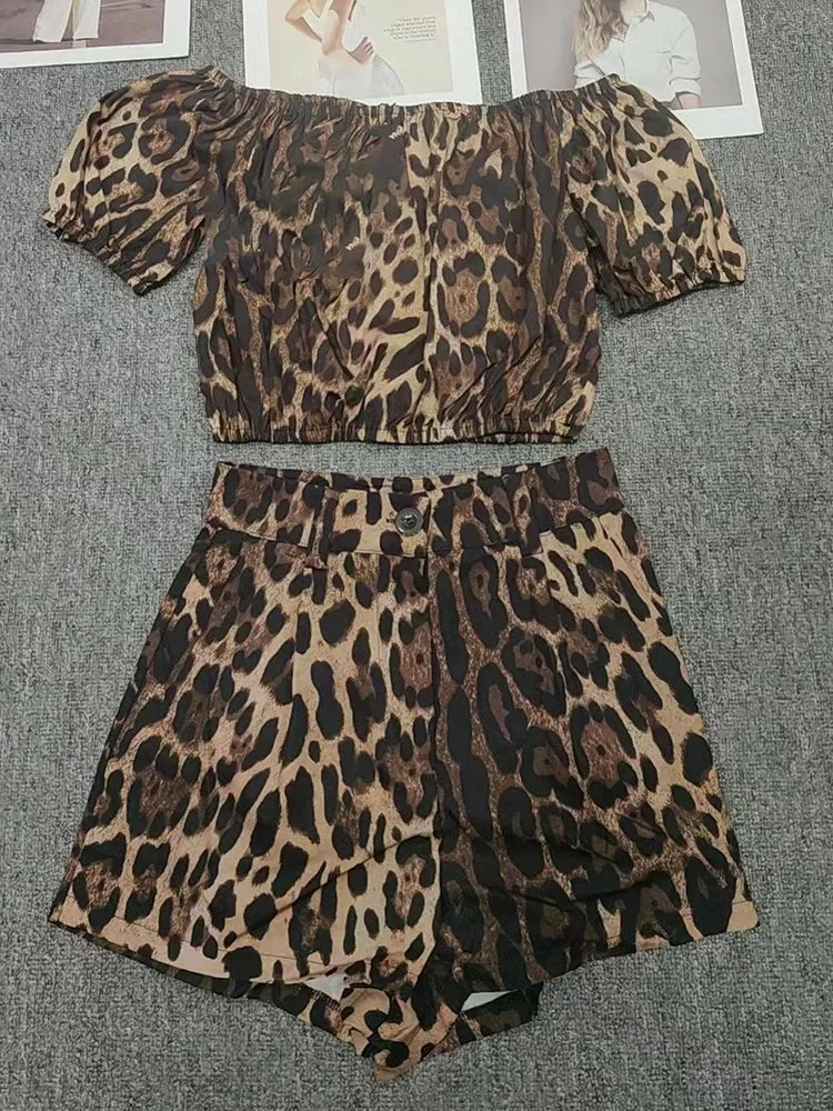 Summer Set with Crop Top & Animal Print Shorts for Women
