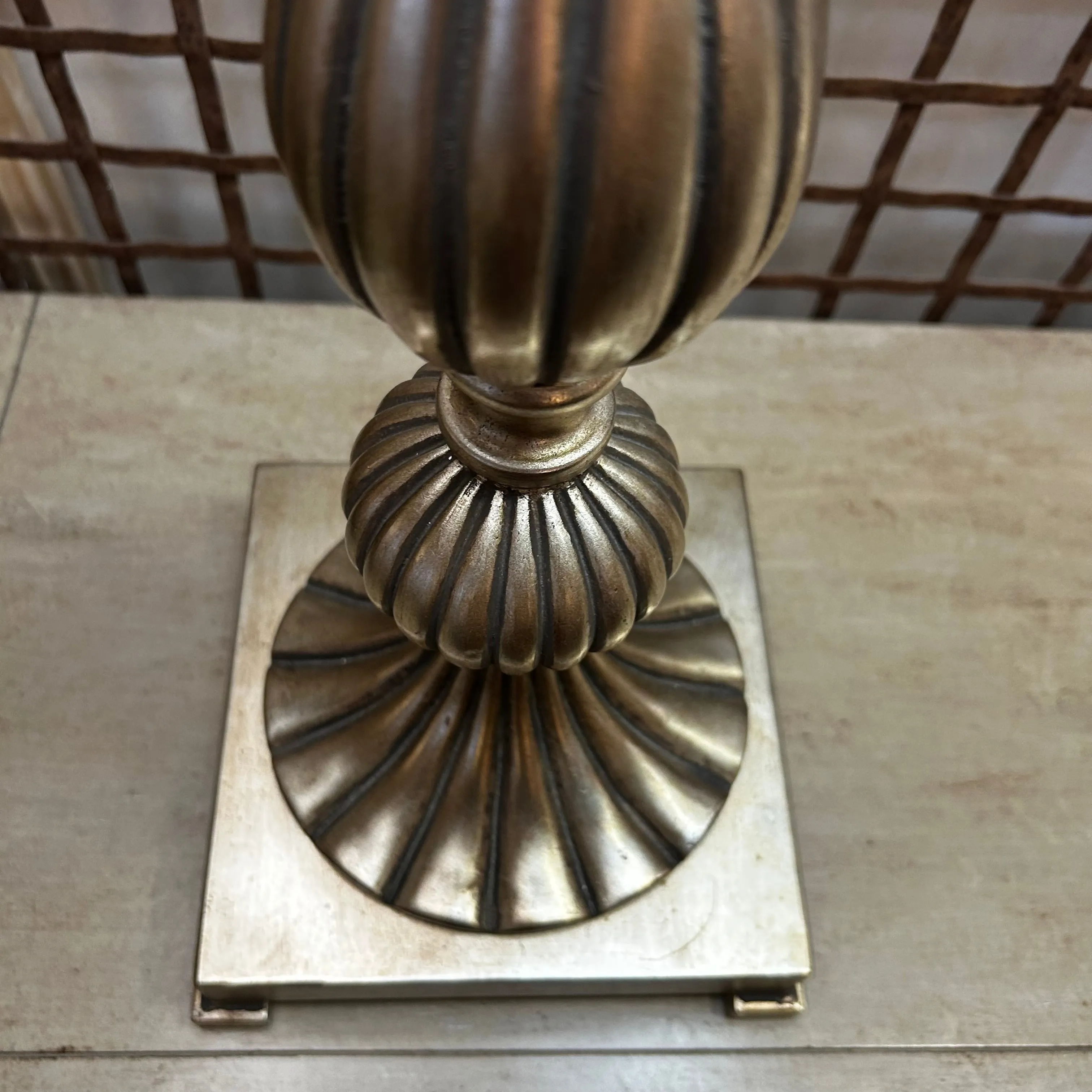 Table Lamp, Metallic Leaf Finish with Custom Pleated Shade, Rectangle