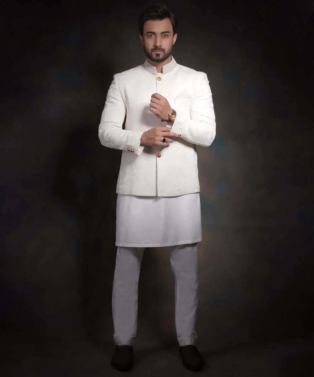 The 'X' Nawab | Off White Raw Silk Prince Jacket