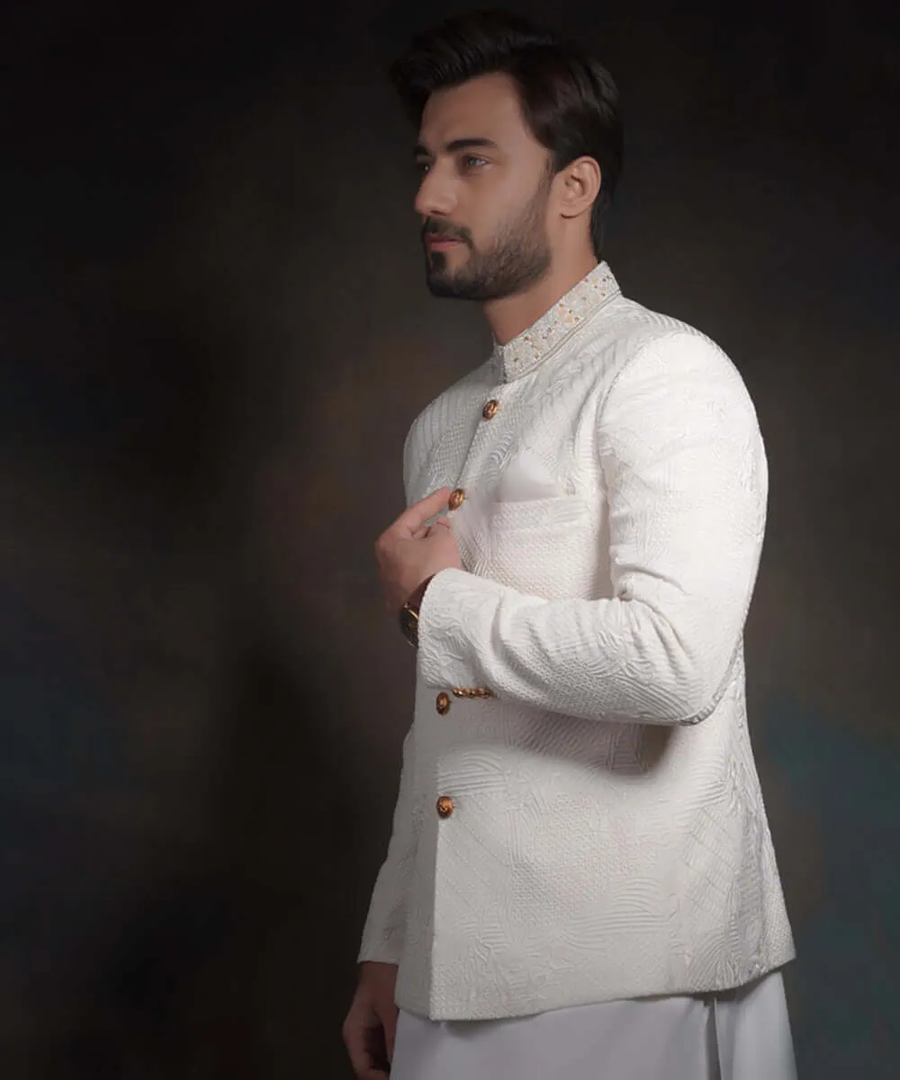 The 'X' Nawab | Off White Raw Silk Prince Jacket