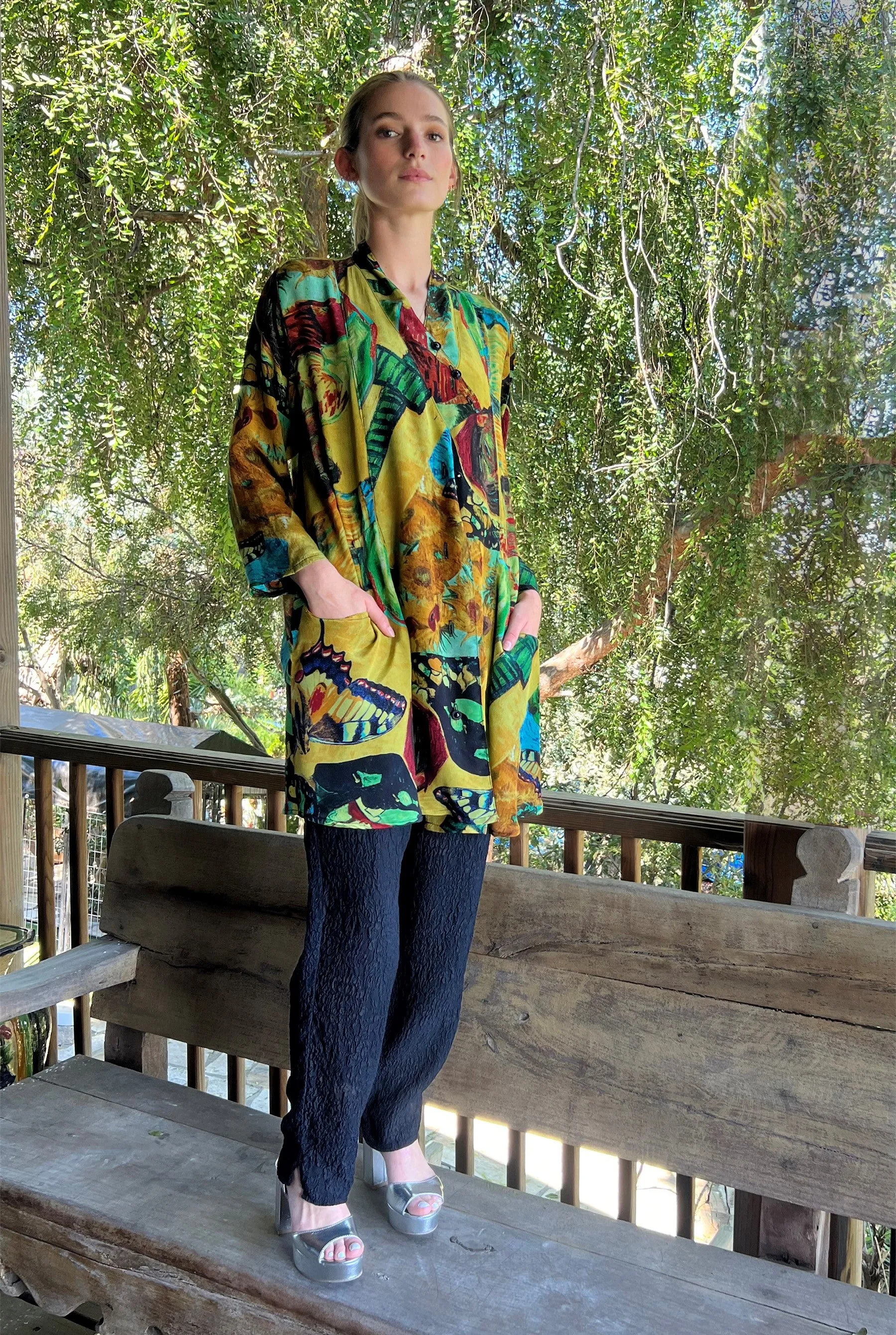 Travel Jacket in URU Cyan Printed Silk