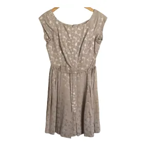 Unbranded Vintage Est. Polyester Cap Sleeve Cocktail Evening Dress Metallic Grey Lilac Floral Print M UK Size 10-12