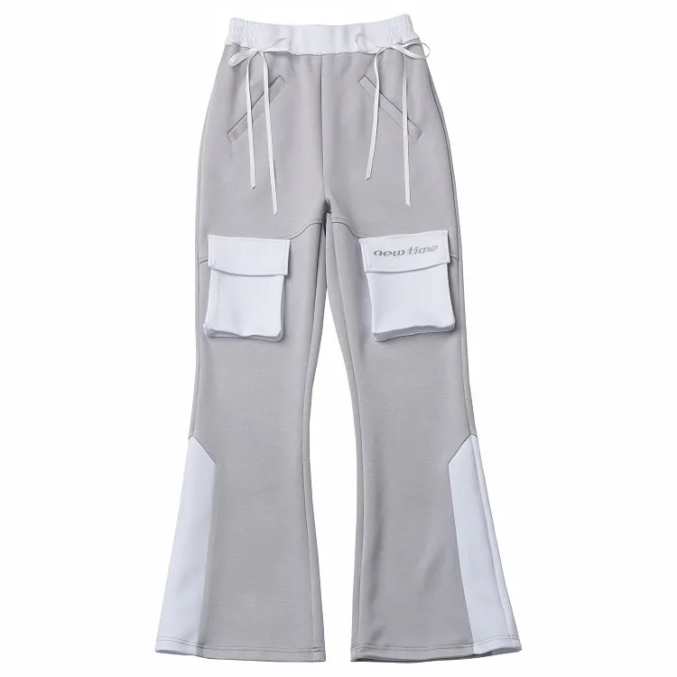Waist Grey Design High White Colorblock Glamorous Flared Pants