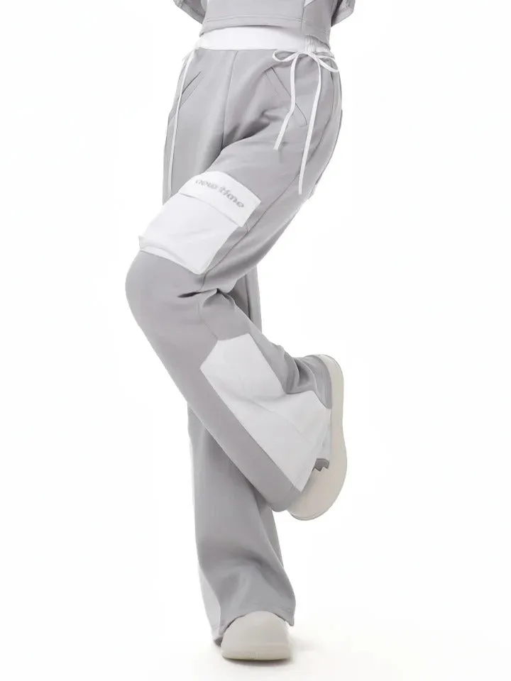 Waist Grey Design High White Colorblock Glamorous Flared Pants