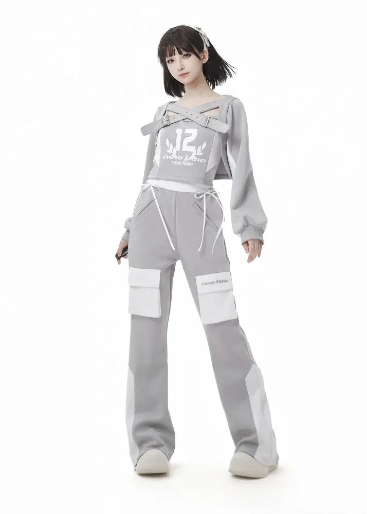 Waist Grey Design High White Colorblock Glamorous Flared Pants