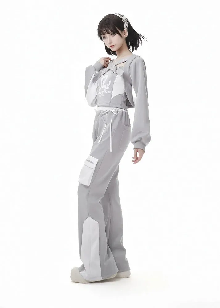 Waist Grey Design High White Colorblock Glamorous Flared Pants