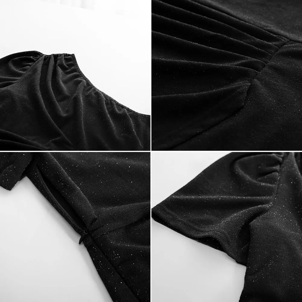 Women Plus Size Wrap Hem Party Dress Short Sleeve One-Shoulder Dress