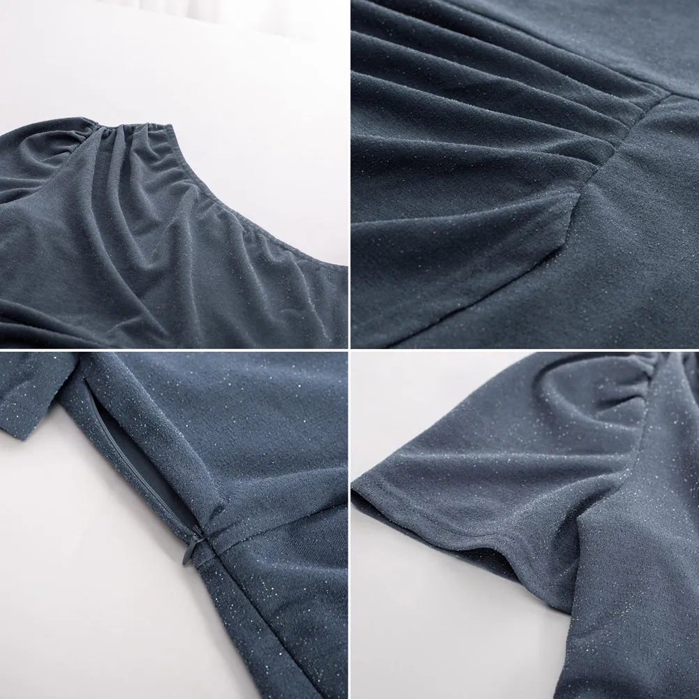 Women Plus Size Wrap Hem Party Dress Short Sleeve One-Shoulder Dress