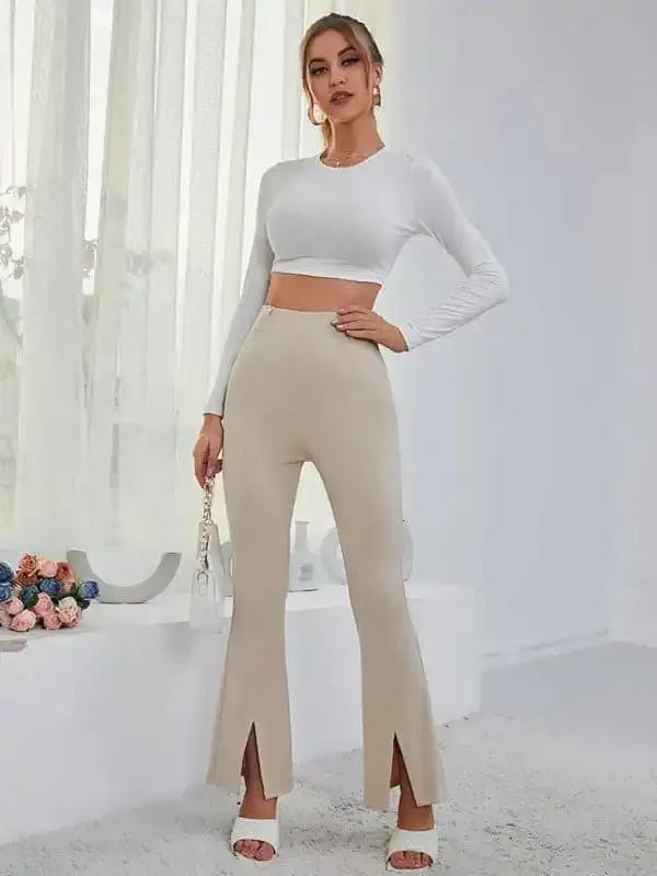 Women’s horn high waist high waist thin split wide -leg pants