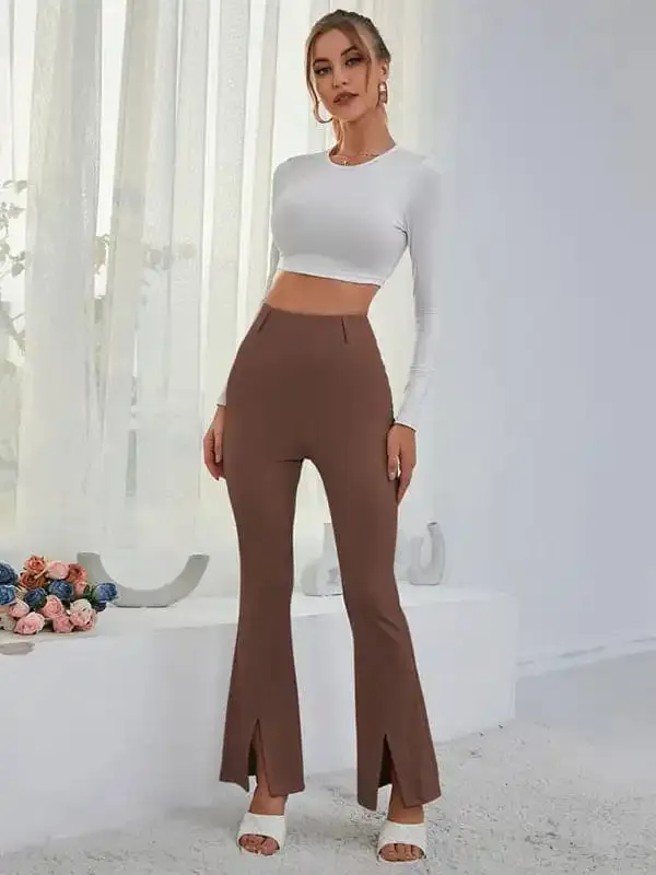 Women’s horn high waist high waist thin split wide -leg pants